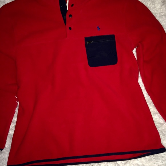 Ralph Lauren Polo Red/Navy Polo Fleece Mock Pullover Snap Up Collar LG&XL - Picture 10 of 12